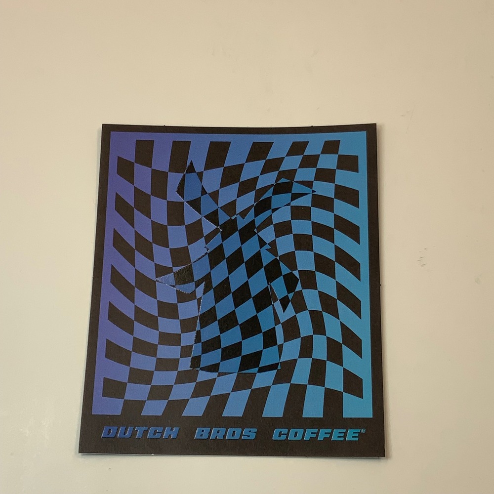 Dutch Bros Coffee Sticker April 2026 Warped‎ Checkerboard Windmill Blue Black